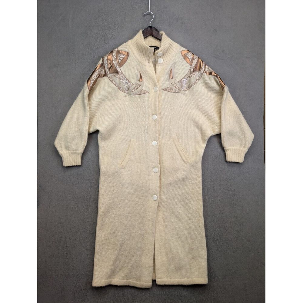 I.B. Diffusion Vintage Wool Mohair Cardigan Duster Sweater Size L Ivory